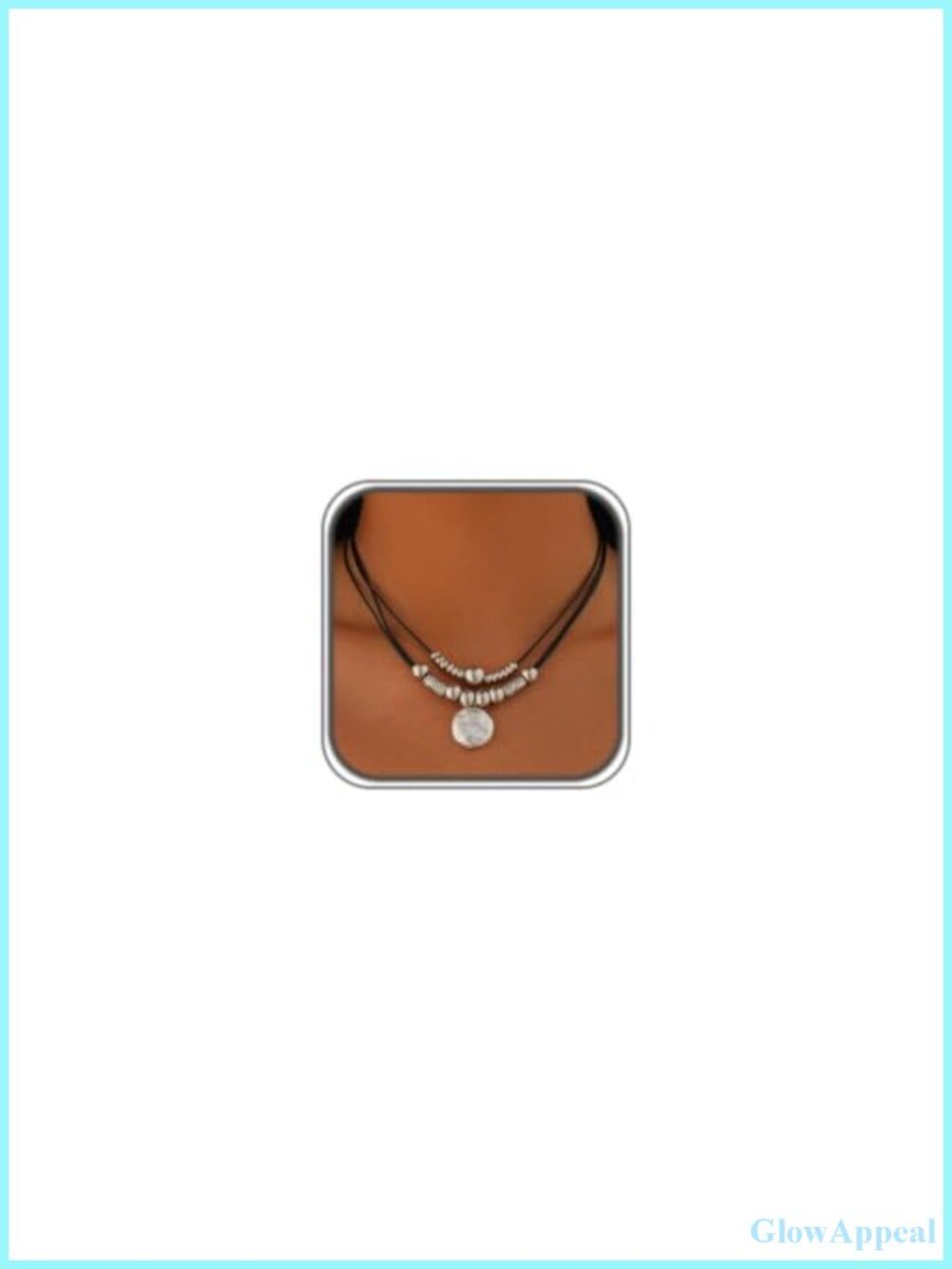 Boho Layered Silver Bead Choker Necklace Faux Pearl Disc Pendant